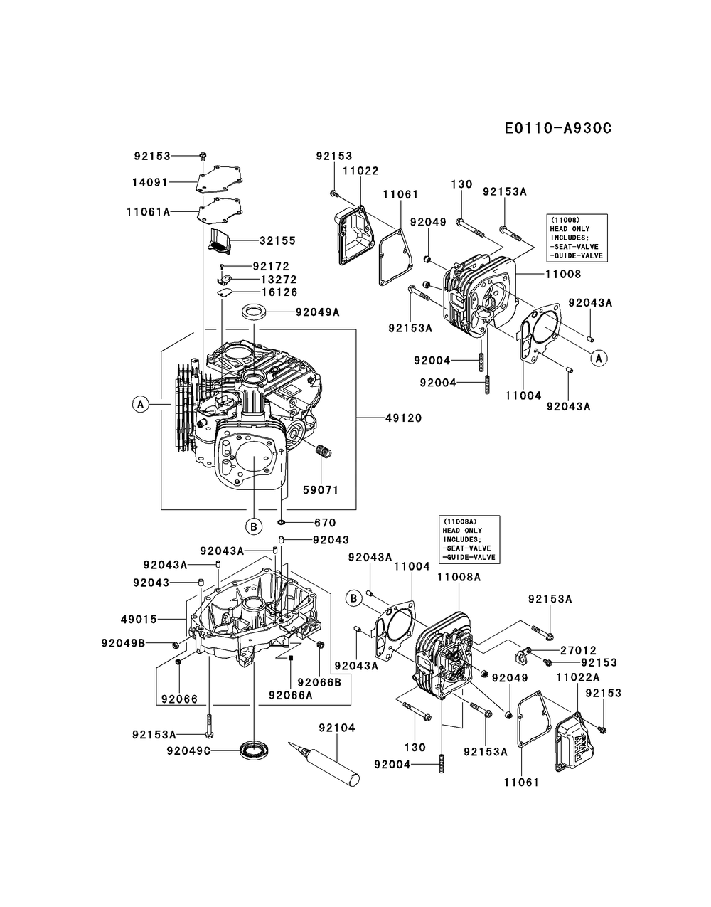 Fr600v-Cs17 Cylinder And Crankcase Diagram and Parts List for FR600V-CS17  Cub Cadet Lawn Tractor